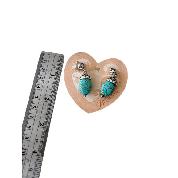 Brighton Turquoise & Silver Plated Beads Long Necklace Set Etched Design 17" - Picture 4 of 4